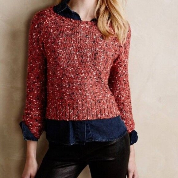 Anthropologie John + Jenn Women's XS Apple Blossom Red Marled Cropped Sweater - Picture 10 of 11